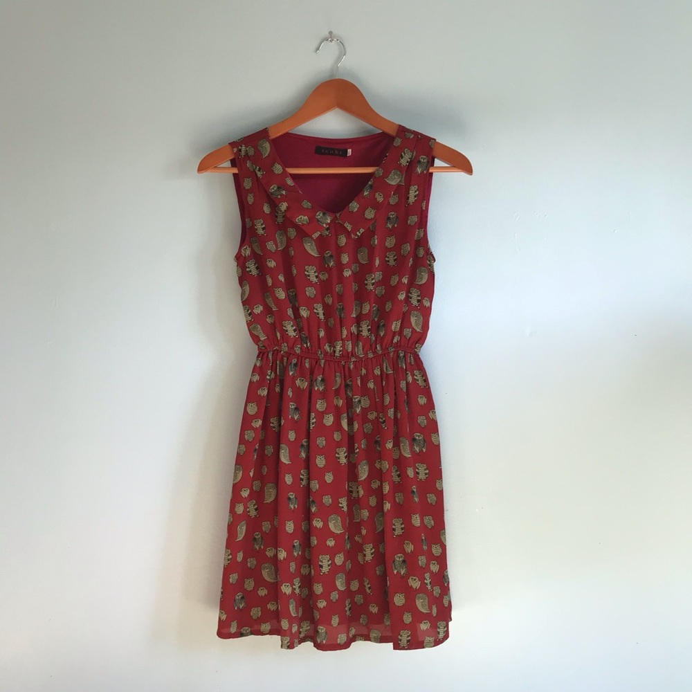 Owl Print Sleeveless Dress